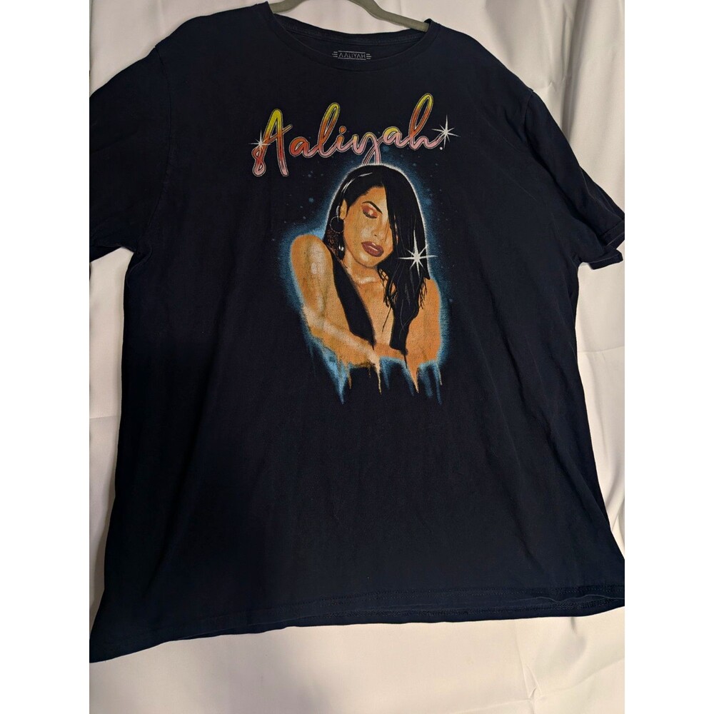 Aaliyah Men's Black Music Graphic Cotton Knit Crew Neck Short Sleeve Tee 2XL